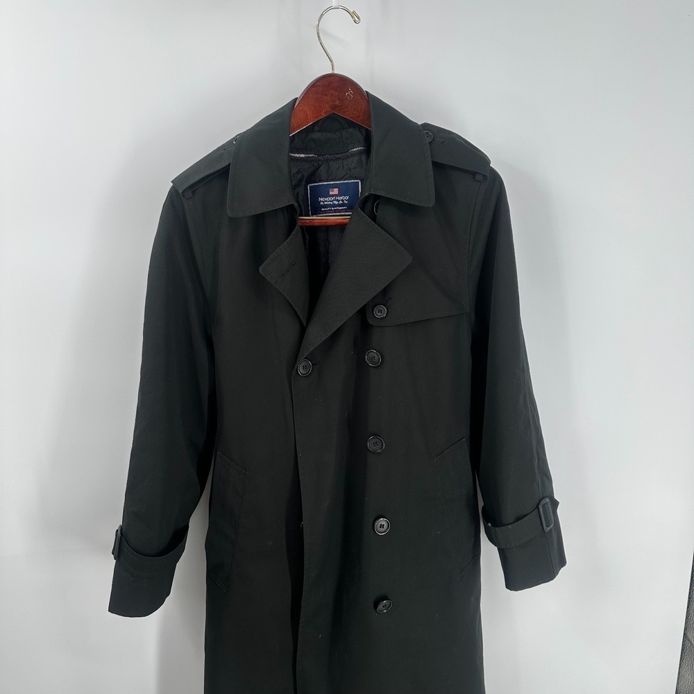Newport Harbor Winter Insulated Double Breasted Button Front Trench Coat‎ Black